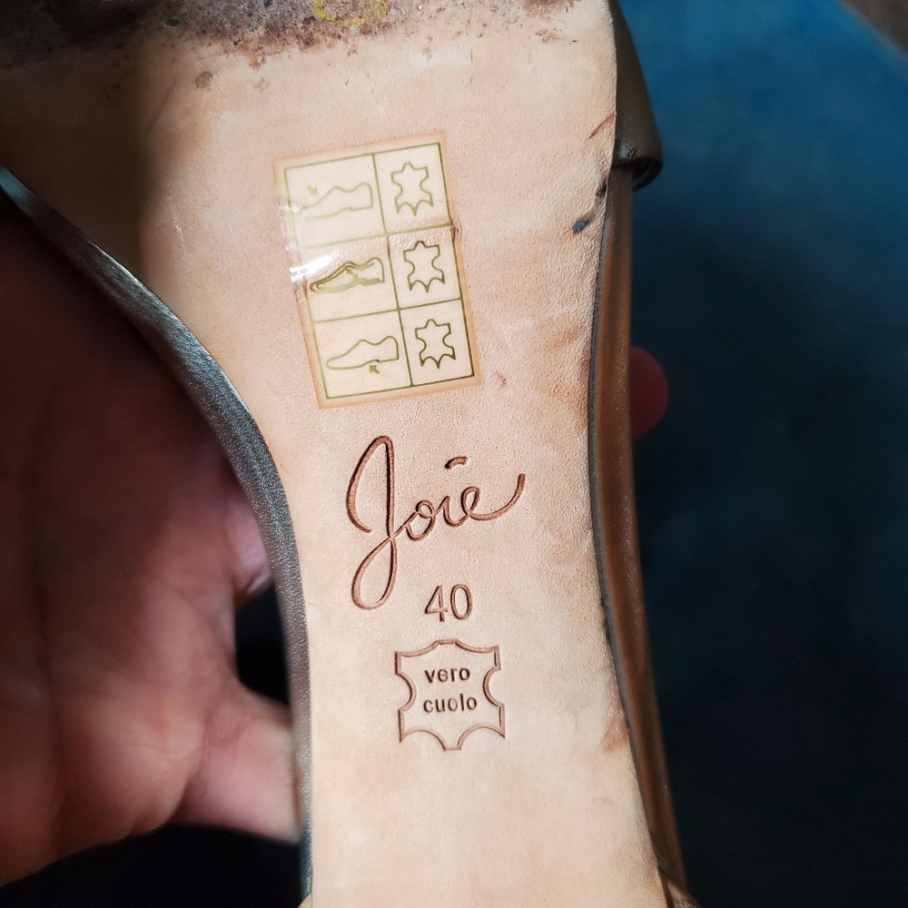 Joie Jaclyn Two Tone gold Ankle Strap Nude Sandal 4" Heel Leather Sole - Picture 9 of 11
